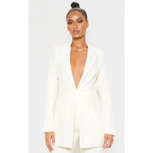 Pretty Little Thing Cream Double Breasted Woven Blazer